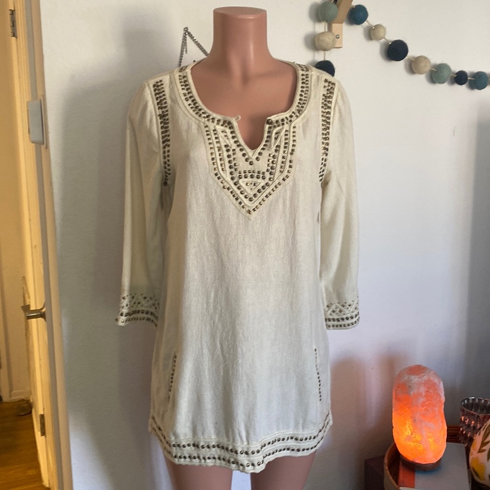 Lucky Brand brass studded linen tunic